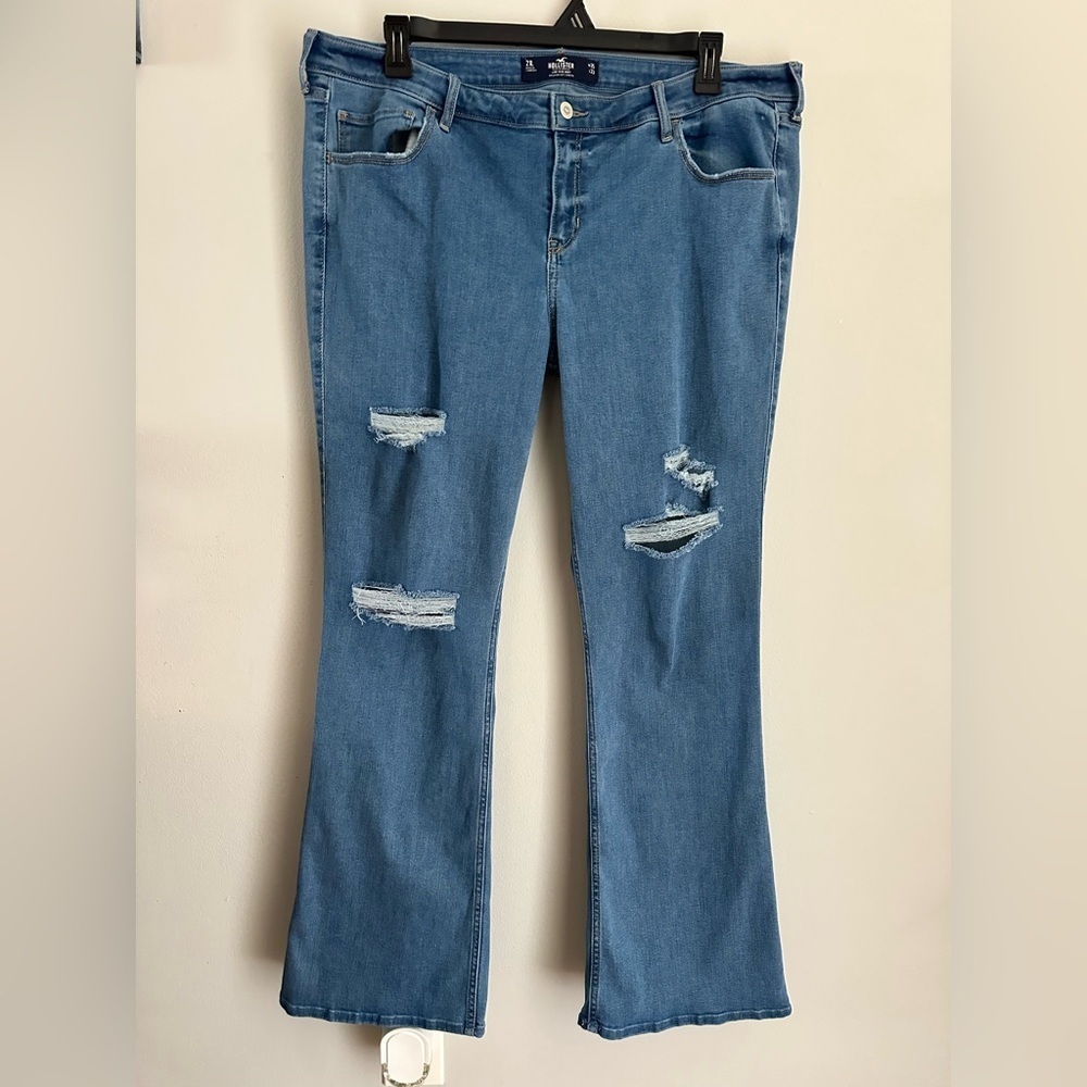 Hollister Women’s Soft Stretch Low Rise Boots Jeans Ripped Blue Plus 21L W35 L33